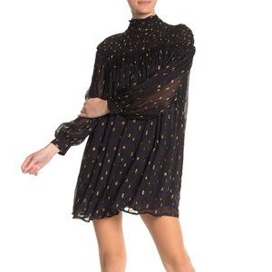 FRAME Smocked Metallic Print Dress